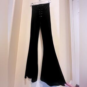 Black lace up front velvet bellbottoms